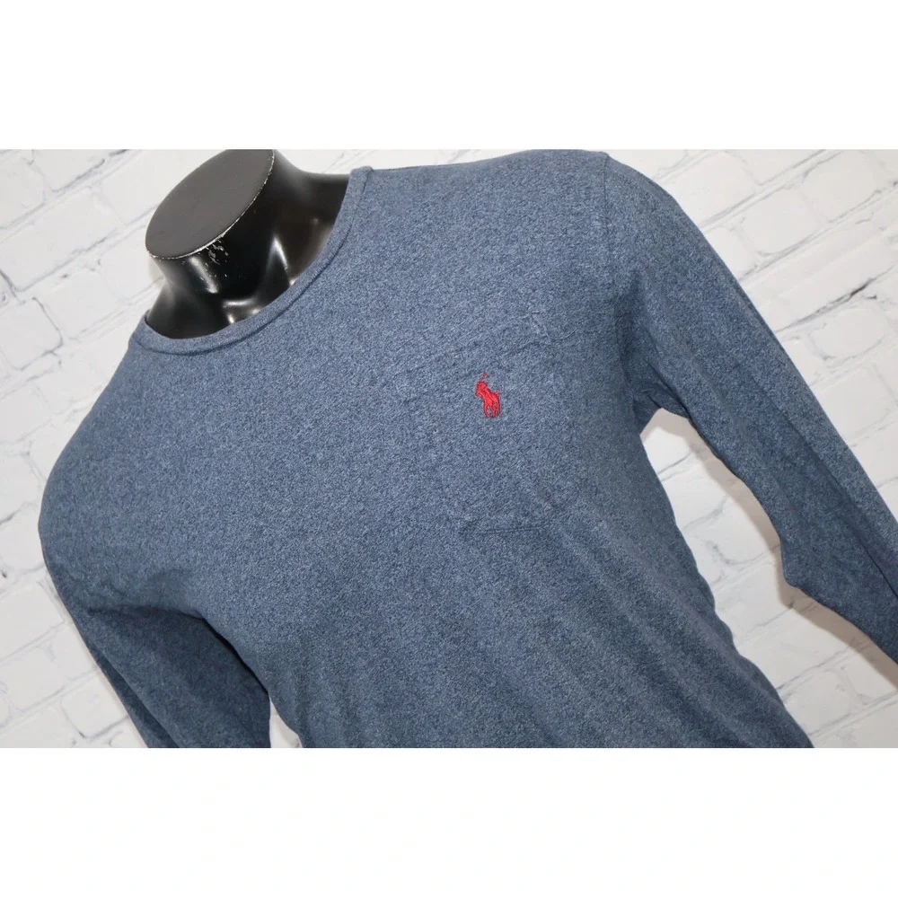 Polo Ralph Lauren T-Shirt Mens Medium Blue Long Sleeve Pocket Heathered